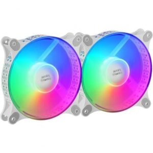 Mars Gaming Mf-Duo Kit 2 Ventiladores Frgb Rainbow 360° Ultra-Silencioso Doble Conexión 3Pin + 4Pin Blanco