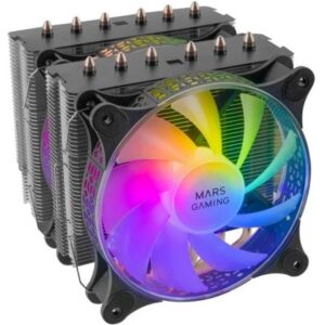 Mars Gaming Mcpu-Xt Negro Disipador Cpu Doble Torre Refrigeración 6 Heatpipes Hct Tdp 300W 2 Ventiladores Argb Pwm 12Cm