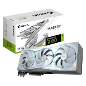 GIGABYTE AORUS GeForce RTX 5080 MASTER ICE 16G Tarjeta Gráfica - 16GB GDDR7, 256 bits, PCI-E 5.0, 2805MHz Core Clock, 3 x DP 2.1a, 1 x HDMI 2.1b, NVI